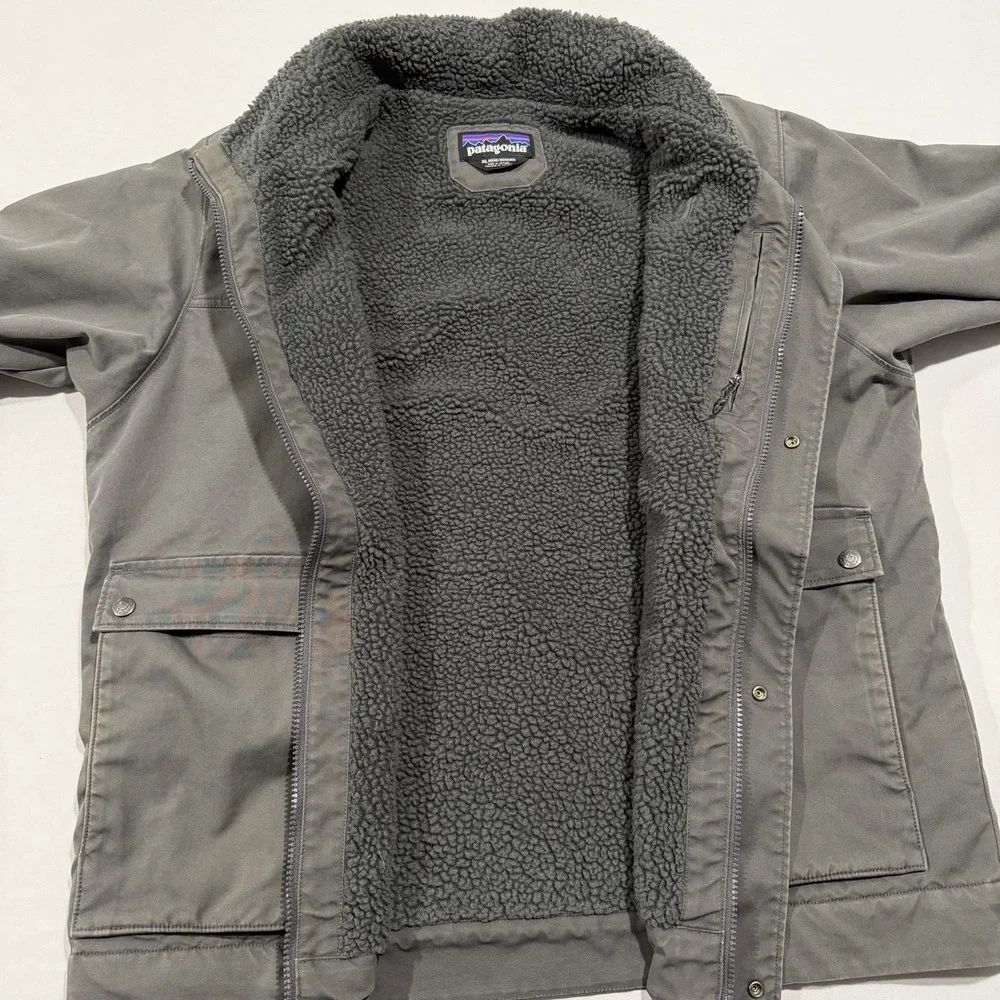 Patagonia Mens XL Maple Grove Canvas Jacket Fleece Lined Forge Grey Hood 26995